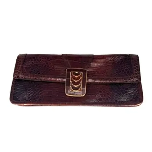 Cole Haan Clutch Elena Flap Leather Crocodile Print - Picture 2 of 9